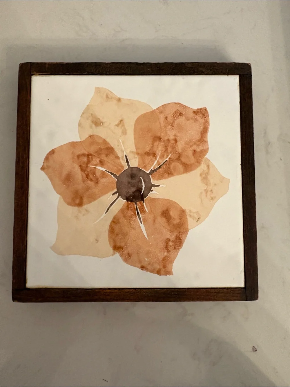 Vintage Italian Neutral Floral Tile /Trivet / Art in Brown and Cream